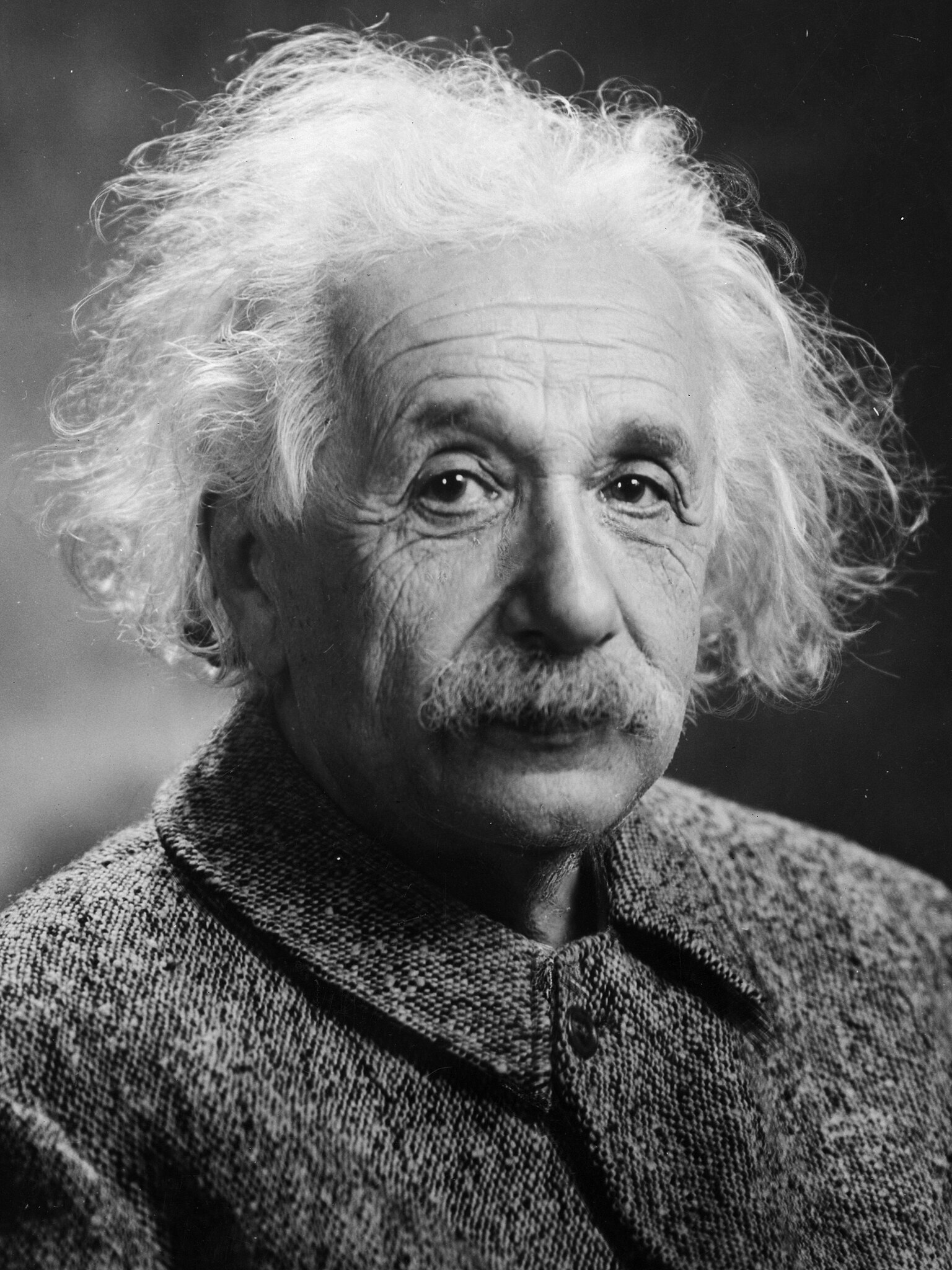 Black and white portrait of Albert Einstein